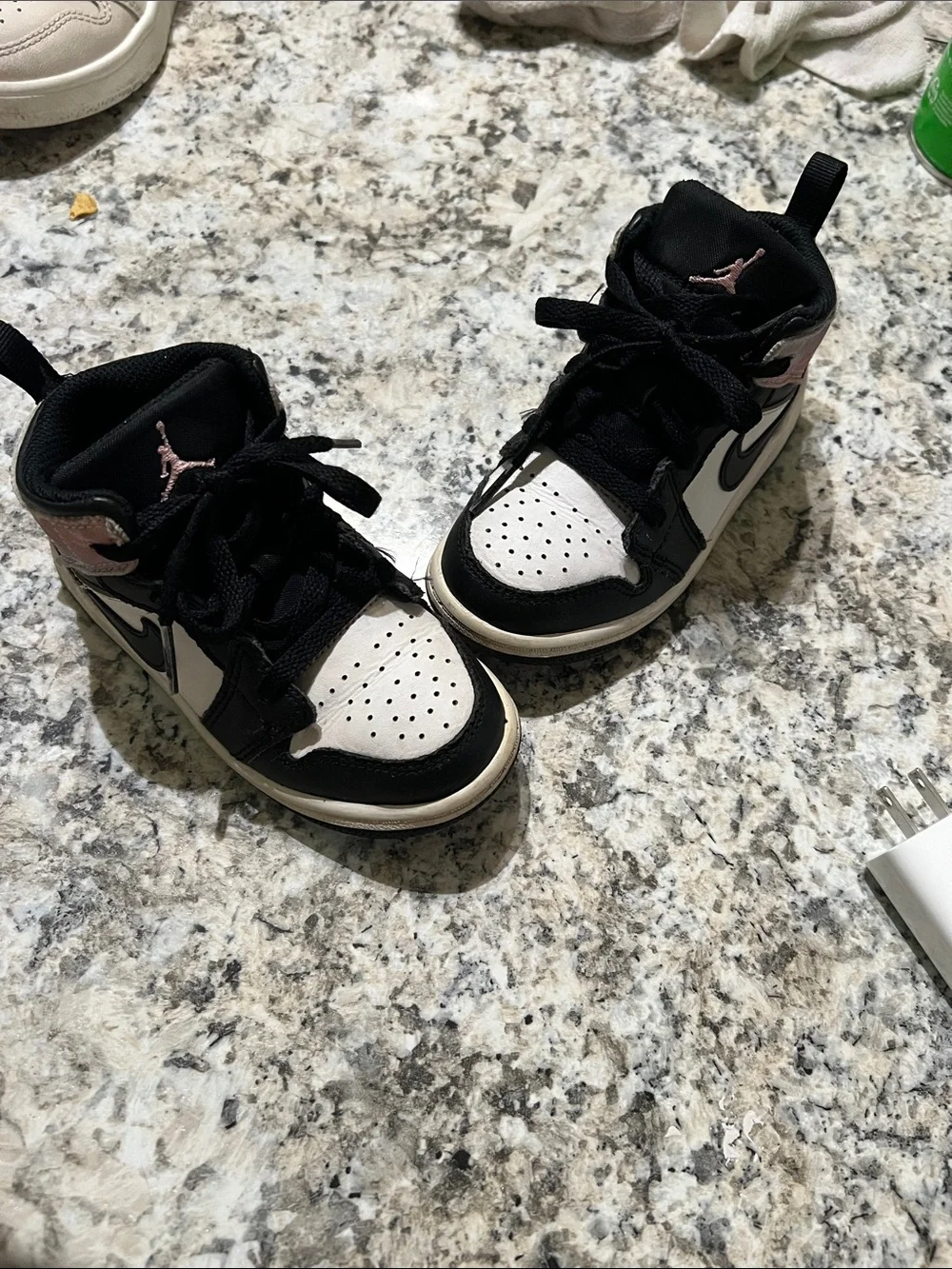Nike Kids High-Top Sneakers in Black, White and Pink Accent